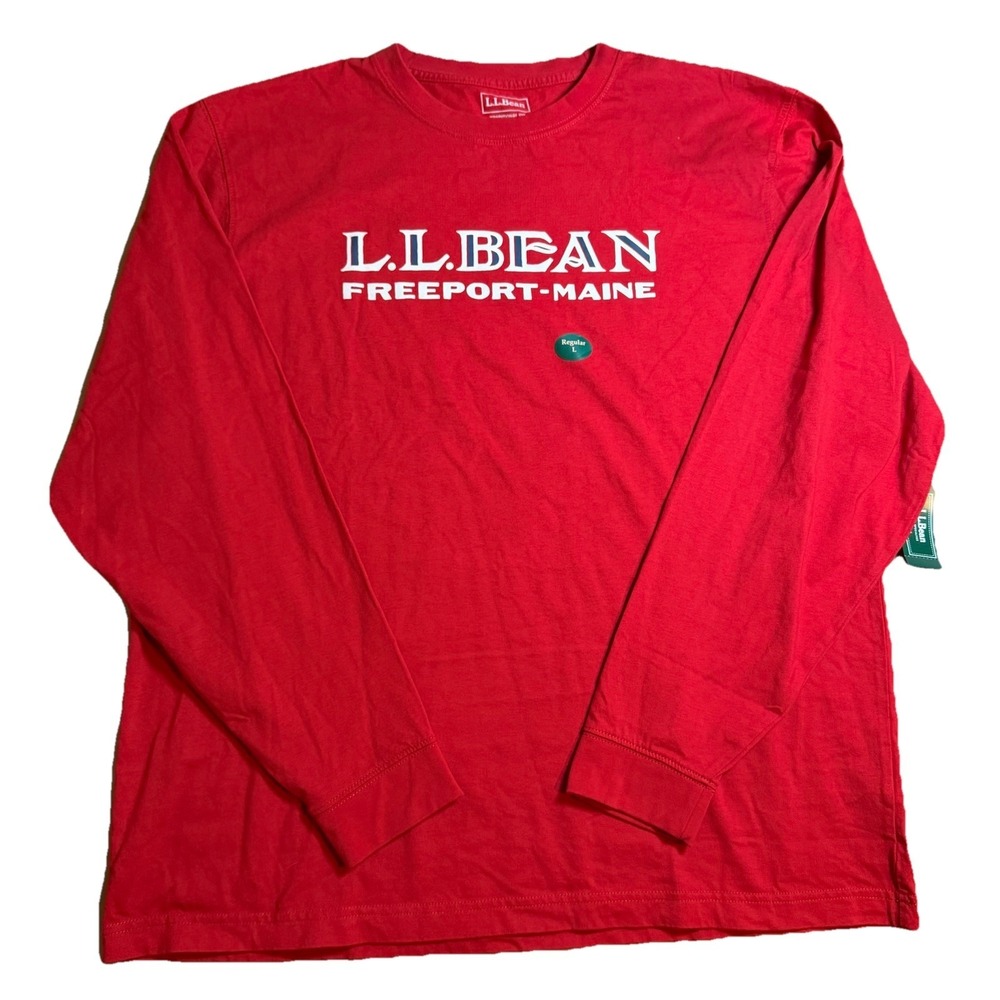 NWT L.L. Bean T-Shirt Tee Mens Sz L Red Fit Long Sleeve Classic Logo Freeport